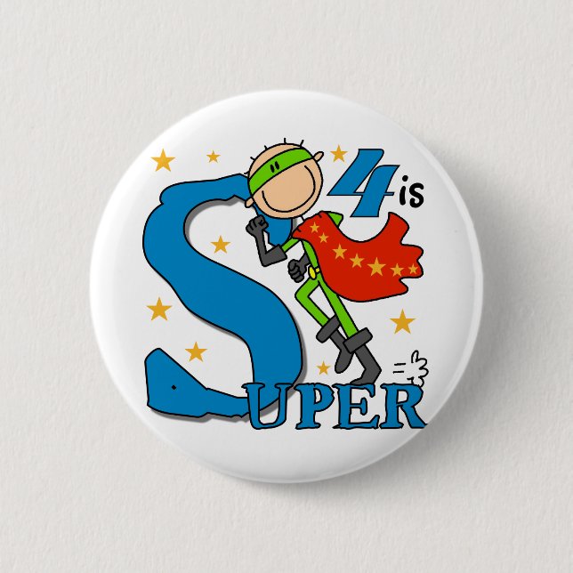 Badge Rond 5 Cm Superhero Boy 4th Birthday Tshirts et cadeaux (Devant)