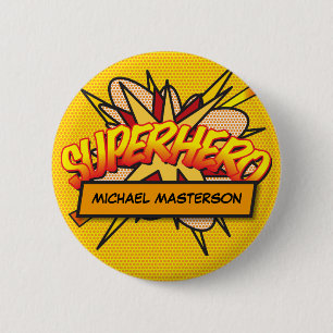 Badge Rond 5 Cm SUPERHERO Fun Modern Comic Book Personnalisé