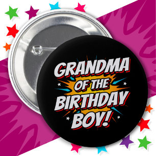 Badge Rond 5 Cm Superhero Party Comics grand-mère de l'anniversair