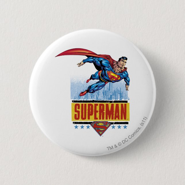 Badge Rond 5 Cm Superman avec paysage urbain (Devant)