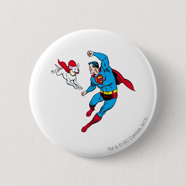 Badge Rond 5 Cm Superman et Krypto 2 (Devant)