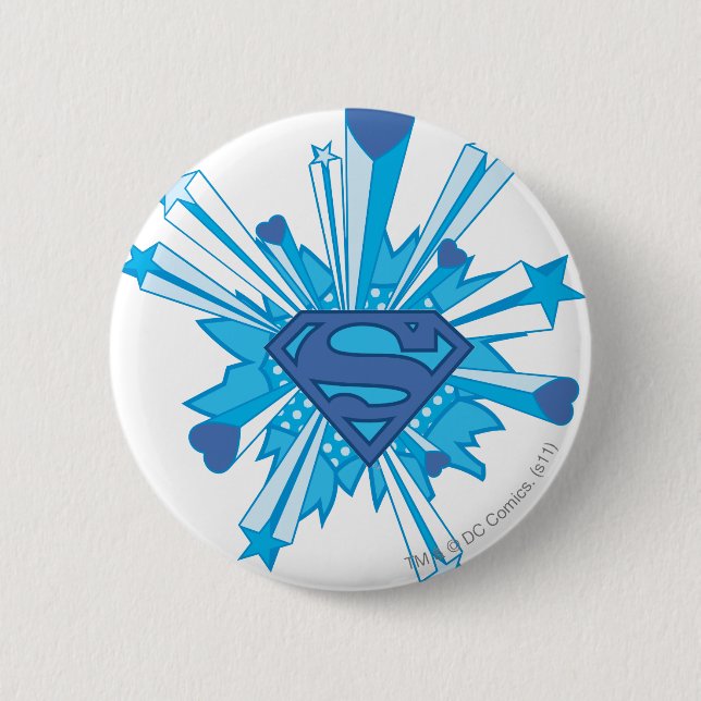 Badge Rond 5 Cm Superman Stylisé | Logo Coeurs du Bouclier bleu (Devant)