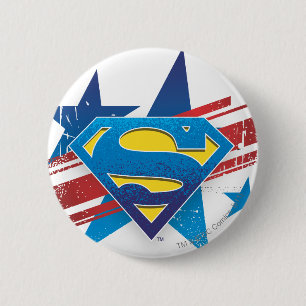 Badge Rond 5 Cm Superman Stylisé  Logo des étoiles et des stries