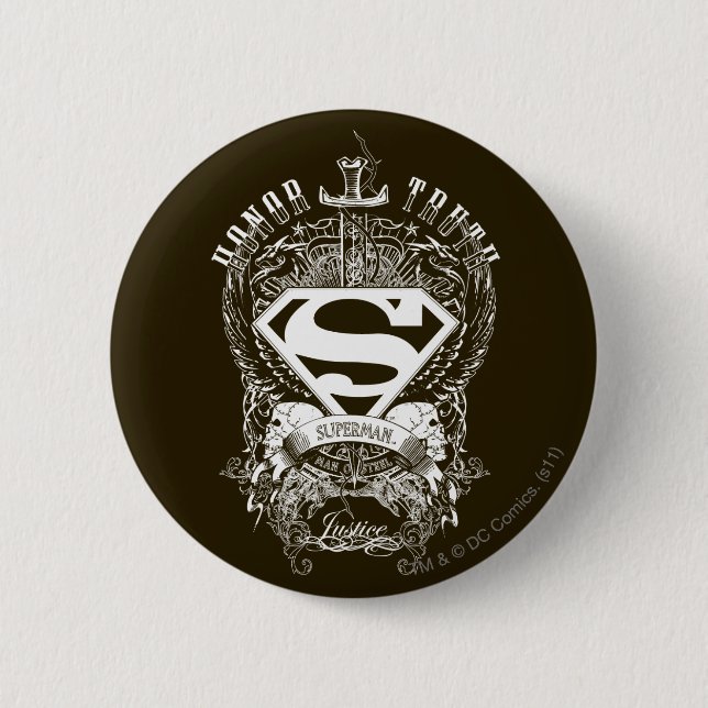 Badge Rond 5 Cm Superman Stylisé | Logo d'honneur, vérité et justi (Devant)