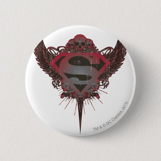 Badge Rond 5 Cm Superman Stylisé | Logo du crâne et des ailes (Devant)