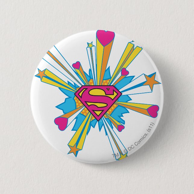 Badge Rond 5 Cm Superman Stylisé | Logo rose avec coeur (Devant)