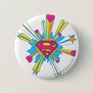 Badge Rond 5 Cm Superman Stylisé   Logo rose avec coeur