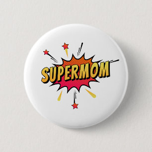 Badge Rond 5 Cm Supermom Retro Comic Pop Art  Bouton de la broche