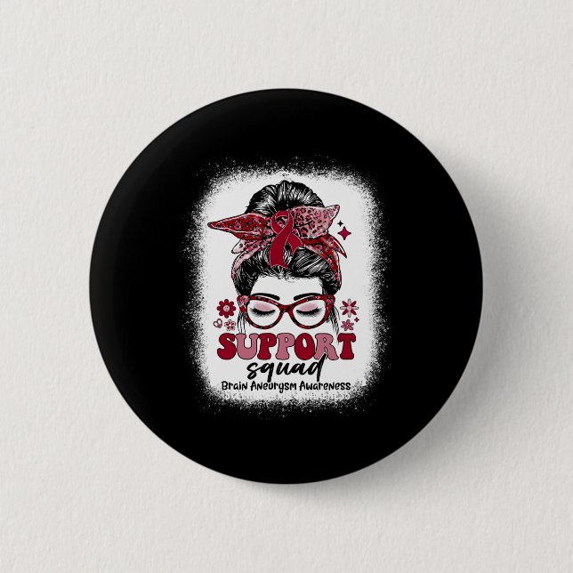 Badge Rond 5 Cm Support Squad Messy Bun Cerveau Aneurysme (Devant)
