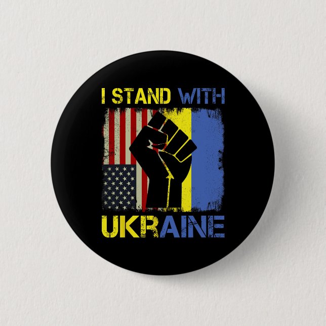 Badge Rond 5 Cm Support Ukraine I Stand With Ukraine Ukrainian Fla (Devant)