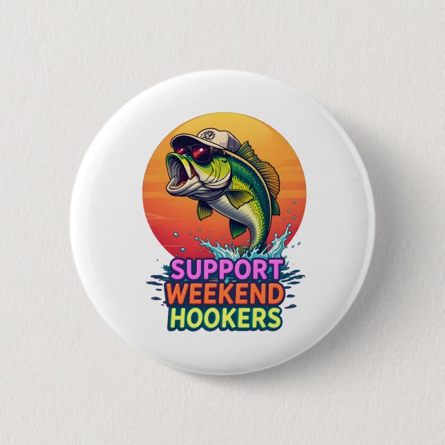 Badge Rond 5 Cm Support Weekend S - Drôle de pêche dessin de dessi (Devant)