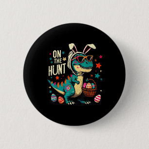 Badge Rond 5 Cm Sur La Chasse Dino Joyeux Jour de Pâques T-rex Din