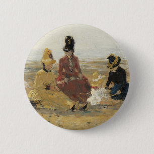 Badge Rond 5 Cm Sur la plage, Trouville 1887