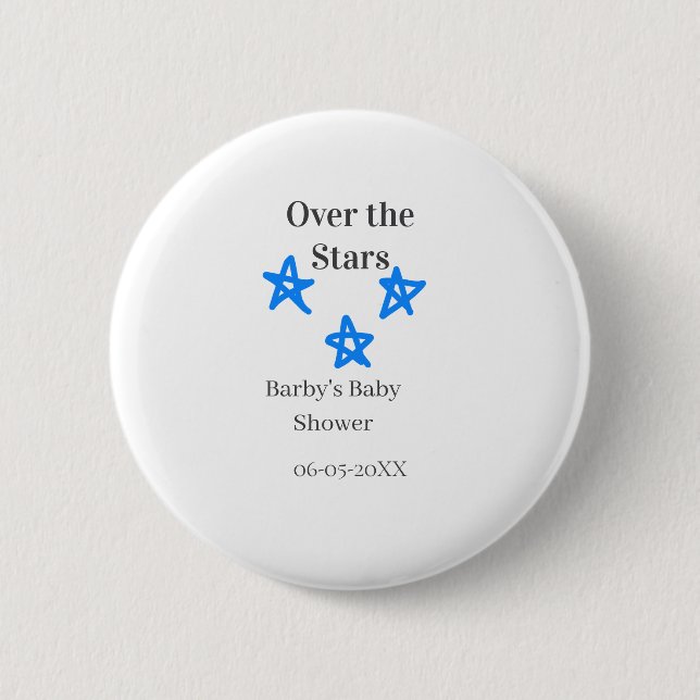 Badge Rond 5 Cm Sur les étoiles bleu gris bébé shower nom date élé (Devant)