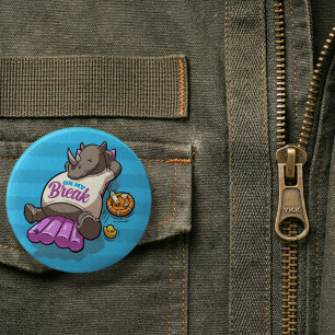 Badge Rond 5 Cm Sur ma pause drôle détendu Rhinocéros Piscine Band