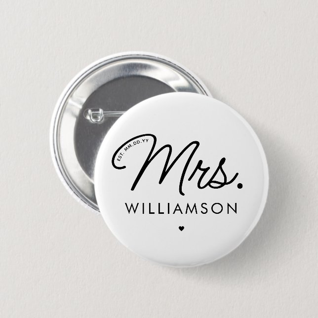 Badge Rond 5 Cm Sur Mesure, Mme Est. Script élégant moderne nouvel (Devant & derrière)