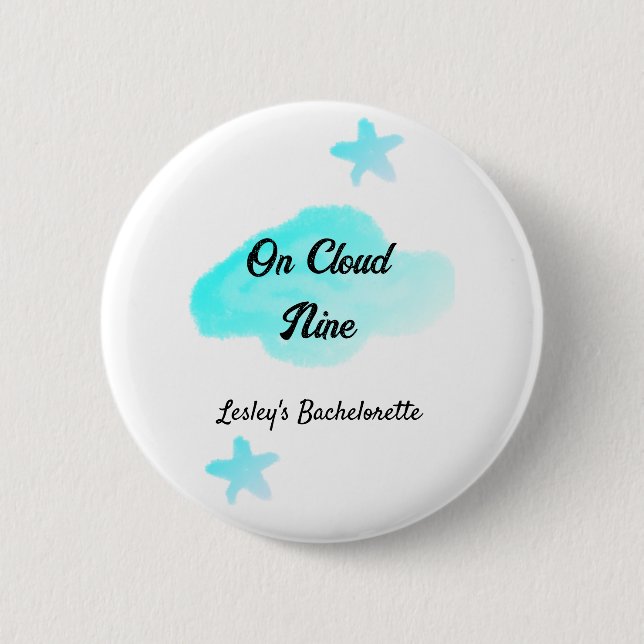 Badge Rond 5 Cm Sur un nuage neuf nuages pastel bleu étoile enterr (Devant)