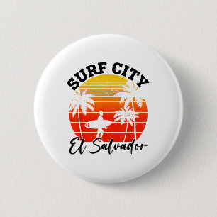 Badge Rond 5 Cm Surf City El Salvador Rétro Coucher de soleil Surf