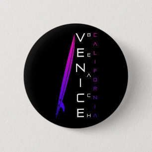Badge Rond 5 Cm Surf en Californie - Plage de Venice - Plage éléga