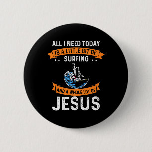 Badge Rond 5 Cm Surf et Jésus Christian Sport Surfeur Planche de s