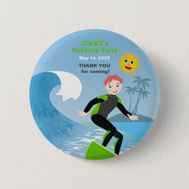 Badge Rond 5 Cm Surf garçon fête d'anniversaire (Devant)