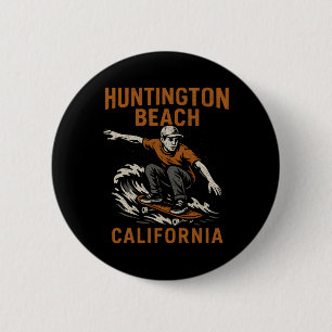Badge Rond 5 Cm Surf Huntington Beach Californie Vintage Hommes B