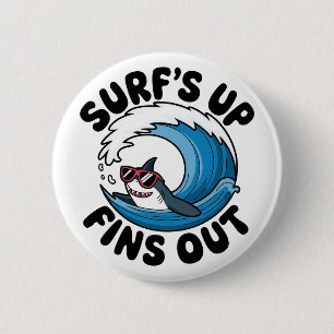 Badge Rond 5 Cm Surf’s Up, Fins Out - Cool Surfing Design