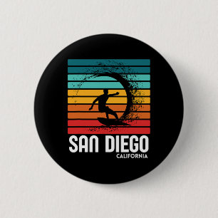Badge Rond 5 Cm Surf San Diego Californie Plage Vintage Rétro Surf
