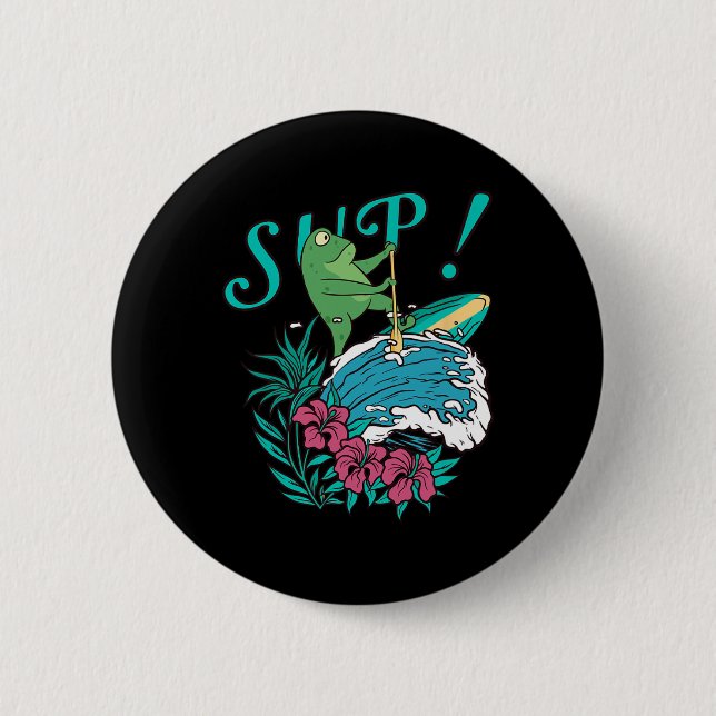 Badge Rond 5 Cm Surf SUP paddle debout planche à paddle Grenouille (Devant)