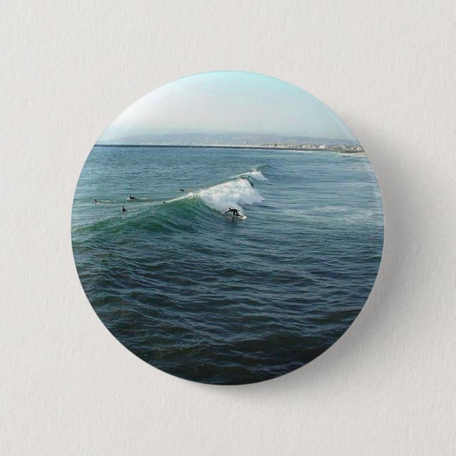 Badge Rond 5 Cm Surfer à la plage d'océan (Devant)