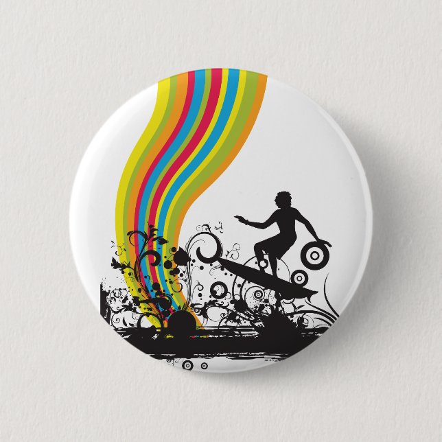 Badge Rond 5 Cm surfer dans des arc-en-ciel (Devant)