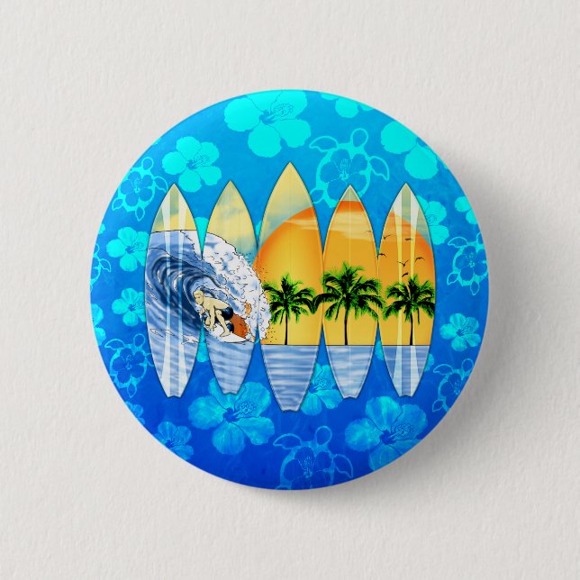 Badge Rond 5 Cm Surfer et planches de surf (Devant)