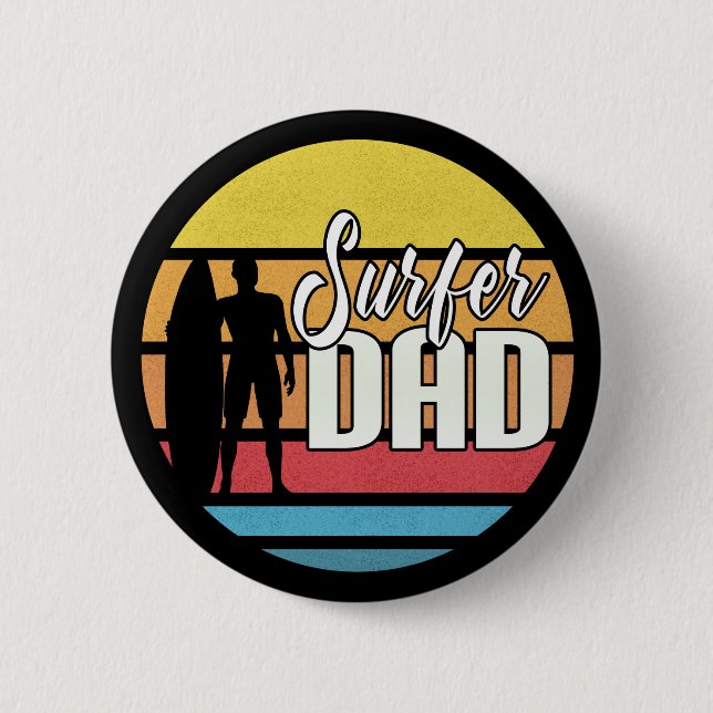 Badge Rond 5 Cm Surfer Papa Fête des pères Art Tropical | Bouton d (Devant)