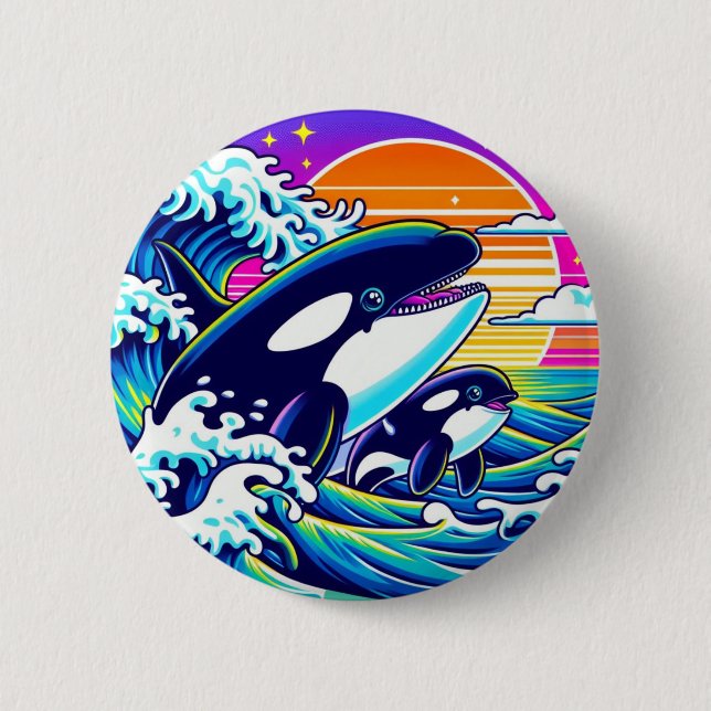 Badge Rond 5 Cm Surfer sur les vagues (Devant)