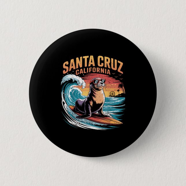 Badge Rond 5 Cm Surfer Surf les années 70 80s Père Noël Cruz Calif (Devant)