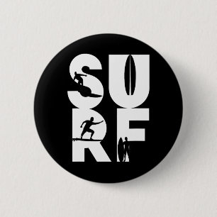 Badge Rond 5 Cm Surfeur avec planches de surf dans le cavalier de