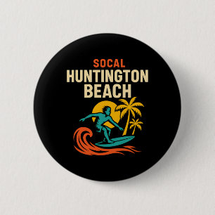 Badge Rond 5 Cm Surfeur Socal Huntington Beach Vintage Hommes Plag