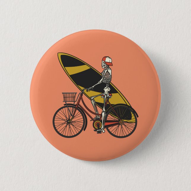 Badge Rond 5 Cm Surfeur squelette avec planche de surf (Devant)