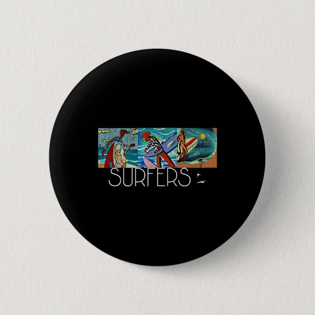Badge Rond 5 Cm Surfeurs Mid-century Modern Cubisme Impressionnist (Devant)
