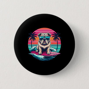 Badge Rond 5 Cm Surfing Bouledogue Anglais Rétro Coucher de Soleil