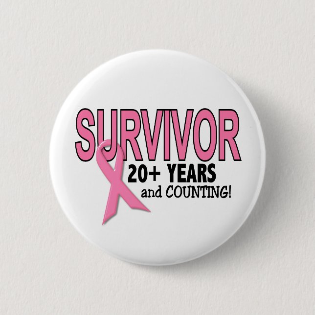 Badge Rond 5 Cm SURVIVANT 20 DE CANCER DU SEIN+ Années et compte (Devant)