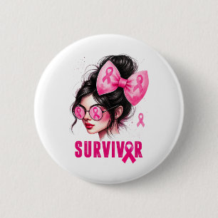 Badge Rond 5 Cm Survivant Conscience du cancer du sein Pink Messy