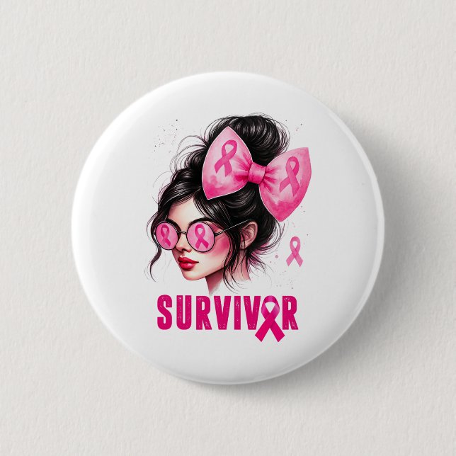 Badge Rond 5 Cm Survivant Conscience du cancer du sein Pink Messy  (Devant)