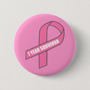 Badge Rond 5 Cm Survivant de 7 ans (ruban rose de cancer du sein)