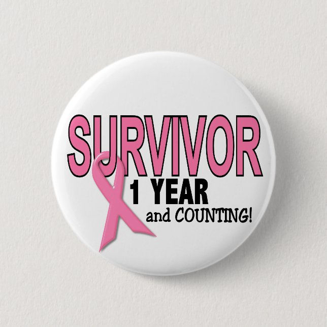 Badge Rond 5 Cm SURVIVANT de CANCER DU SEIN 1 an et compte (Devant)