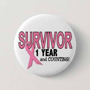Badge Rond 5 Cm SURVIVANT de CANCER DU SEIN 1 an et compte