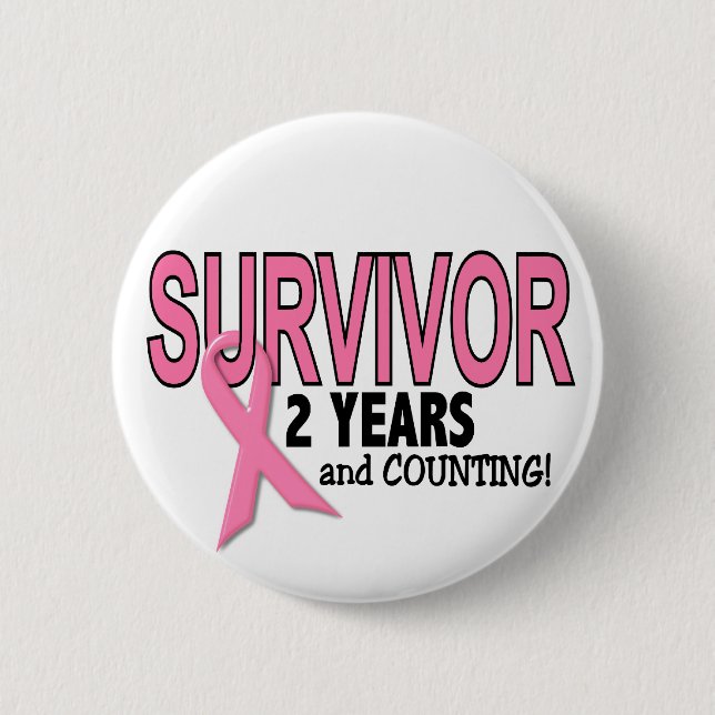 Badge Rond 5 Cm SURVIVANT de CANCER DU SEIN 2 ans et comptes (Devant)