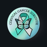 Badge Rond 5 Cm Survivant du cancer du col utérin<br><div class="desc">Janvier est le Mois de la sensibilisation au cancer du col de l'utérus Un ruban de sensibilisation turquoise et blanc portant un papillon pour représenter l'espoir. Si vous avez survécu au cancer,  c'est un bon bouton pour vous. Survivant du cancer du col utérin.</div>