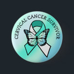 Badge Rond 5 Cm Survivant du cancer du col utérin<br><div class="desc">Janvier est le Mois de la sensibilisation au cancer du col de l'utérus Un ruban de sensibilisation turquoise et blanc portant un papillon pour représenter l'espoir. Si vous avez survécu au cancer,  c'est un bon bouton pour vous. Survivant du cancer du col utérin.</div>