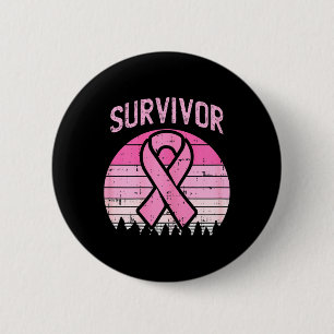 Badge Rond 5 Cm Survivant Retro Cancer du sein Pink Ribbon Sensibi